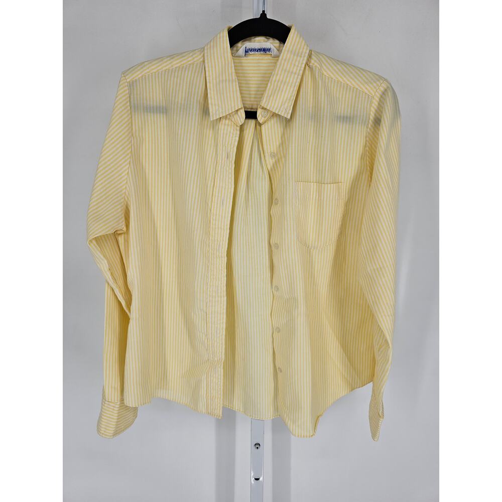 Vintage Florentine Womens Sz 14 Long Sleeve Button Up Shirt Yellow White Striped